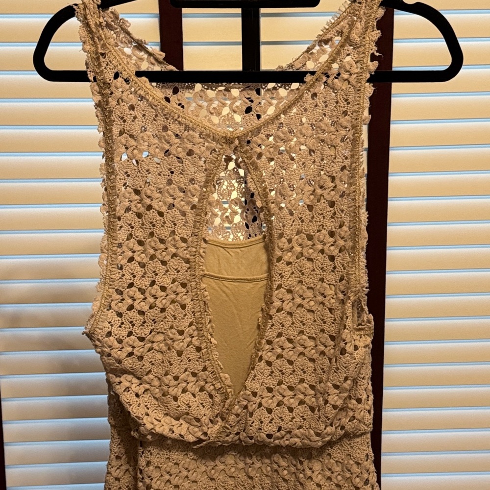 Free People Chic Beige Sleeveless Textured Mini Dress - Picture 3 of 7